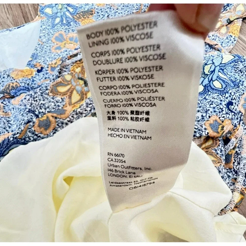 Free People Teegan Mini Dress Medium Blue Yellow‎ Floral Boho Flowy